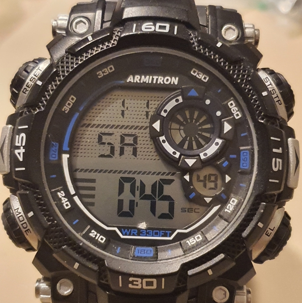 10/$20 Armitron Pro Sport Silver/Black Digital Alarm Chrono Men's Watch